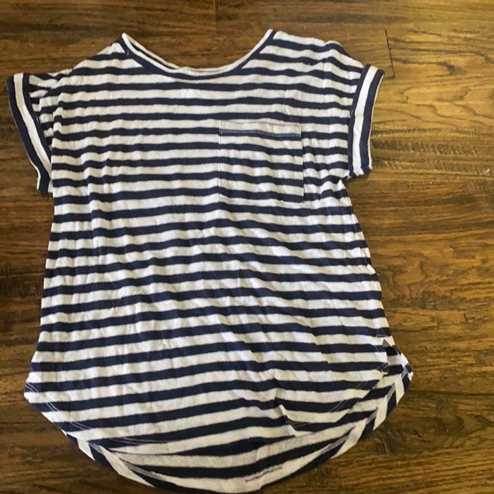 navy blue and white striped shirt